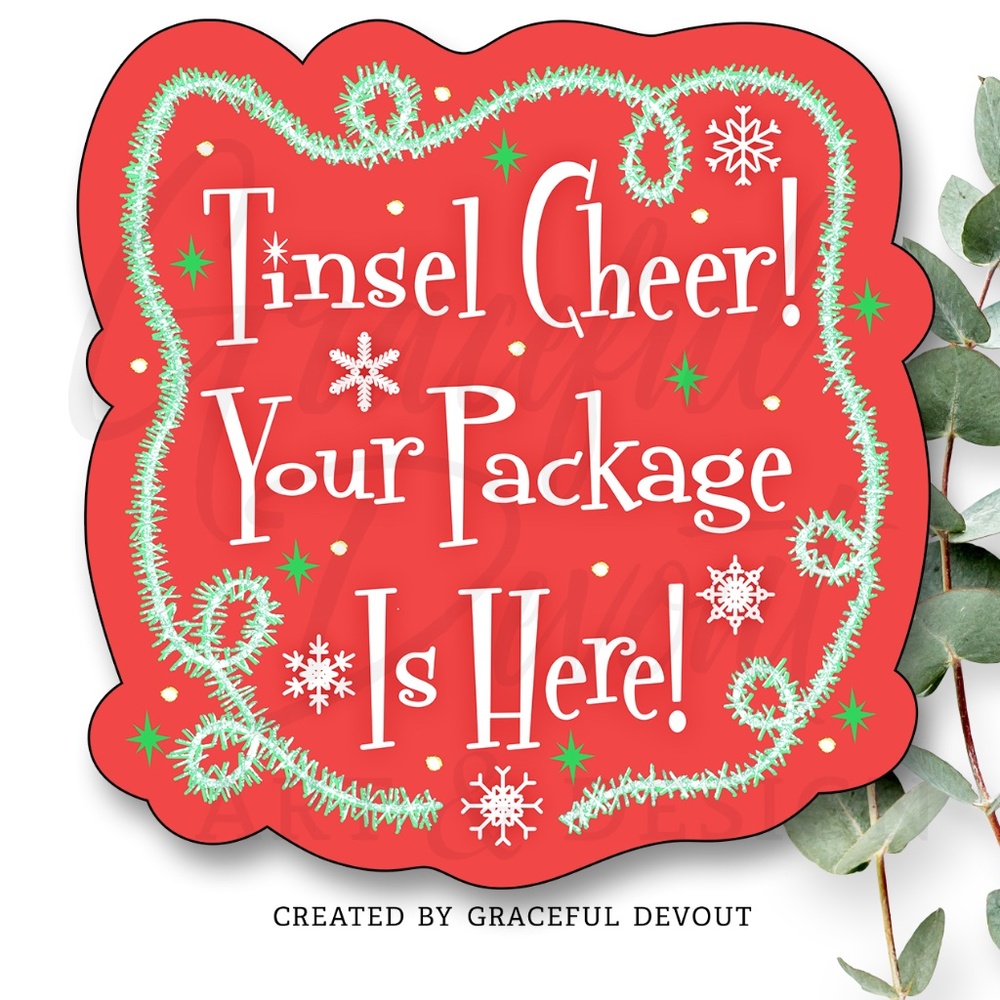 Tinsel Cheer Your Package Is Here! -2" (inches)(48ct.) Stickers